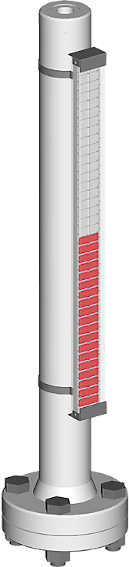 Ein Bild, visuell magnetischer bypass Füllstandsanzeiger mit Prozessanschlüssen oben/unten für bis zu 150 bar Prozessdruck