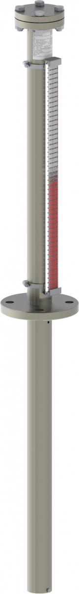 A picture, visual magnetic overtank level indicator for up to 28 bar process pressure