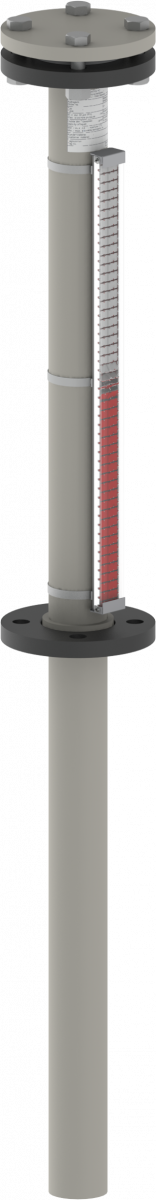 A picture, visual magnetic overtank level indicator for up to 10 bar process pressure